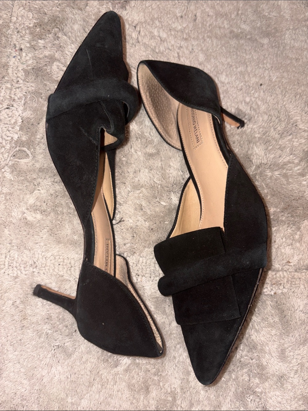 ANTONIO MELANI Black Pointed D'Orsay Heels with Folded Vamp